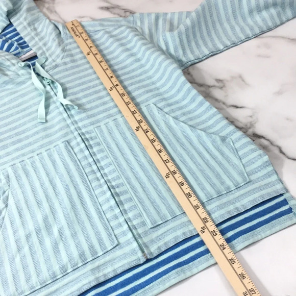 3/$20 Columbia Blue White Striped Melody Spring Hoodie Jacket Womens Medium Zip - Picture 10 of 12